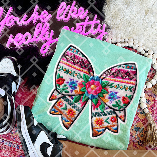 Mexican Floral Coquette Bows - Faux Embroidery - Digital Download