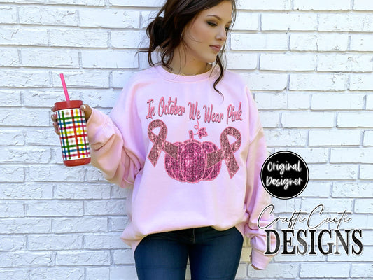 In October We Wear Pink Faux Embroidery Digital Download