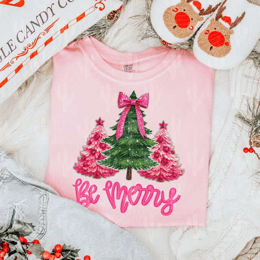 Be Merry Pink Faux Embroidery + Sequin Digital Download