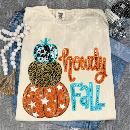 Howdy Fall Preppy Pumpkins Faux Embroidery Digital Download
