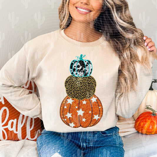 Turquoise Preppy Pumpkins Faux Embroidery Digital Download
