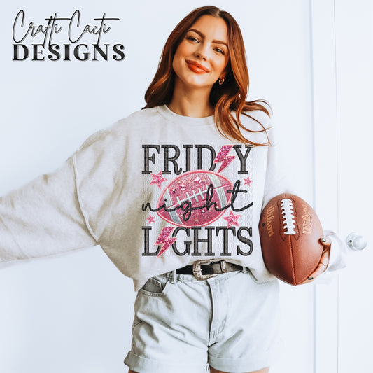 Friday Night Lights Pink Faux Embroidery Digital Download