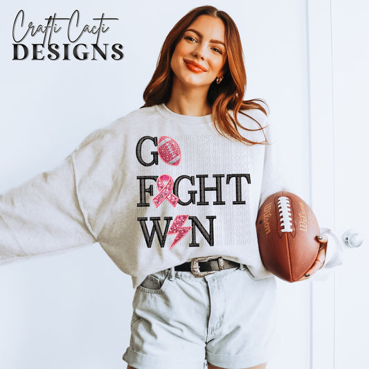 Go Fight Win Pink Faux Embroidery Digital Download