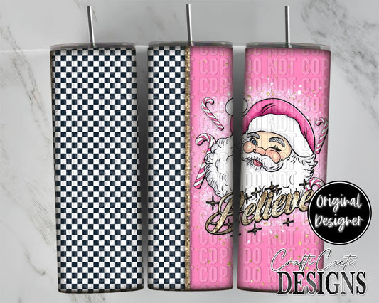 Believe Pink Santa Tumbler Wrap Digital Download