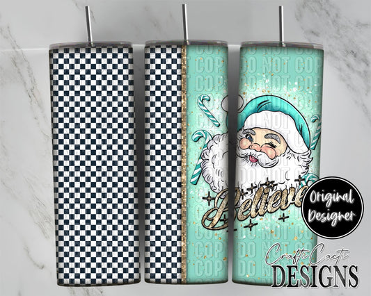 Believe Turquoise Santa Tumbler Wrap Digital Download