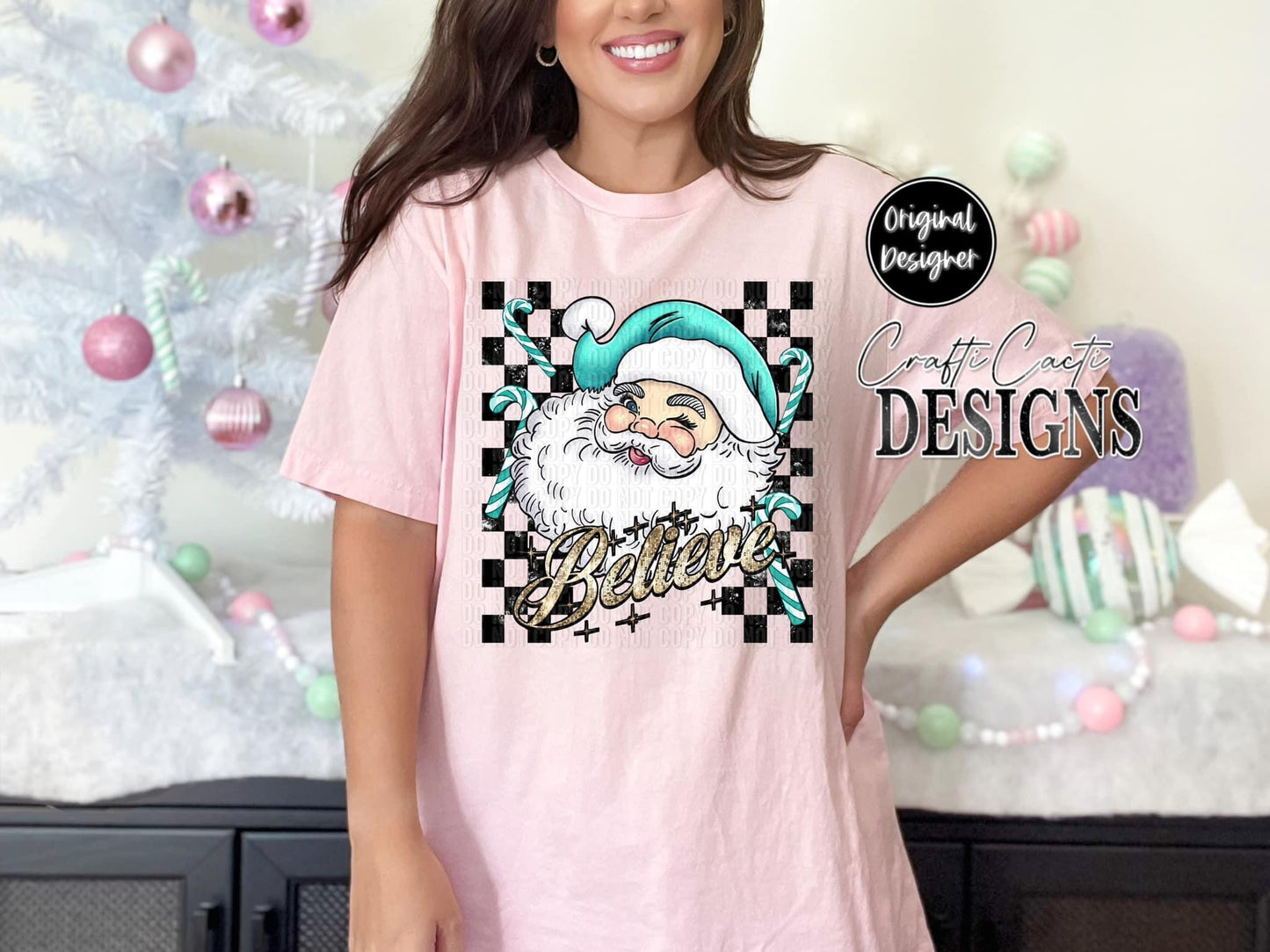 Believe Turquoise Santa Digital Download