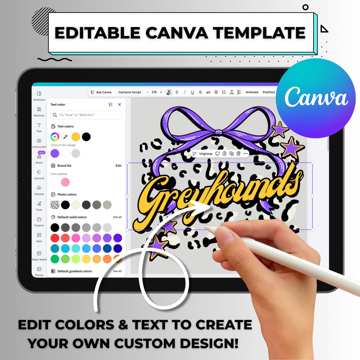 Mascot Checkered & Leopard Pattern Editable Canva Template - Instant Digital Download
