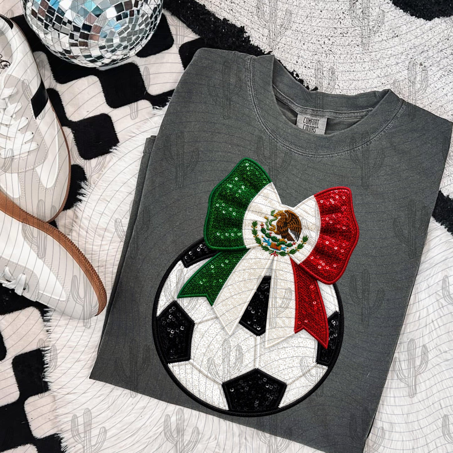 Mexico Soccer Bow - Faux Embroidery + Glitter Digital Download