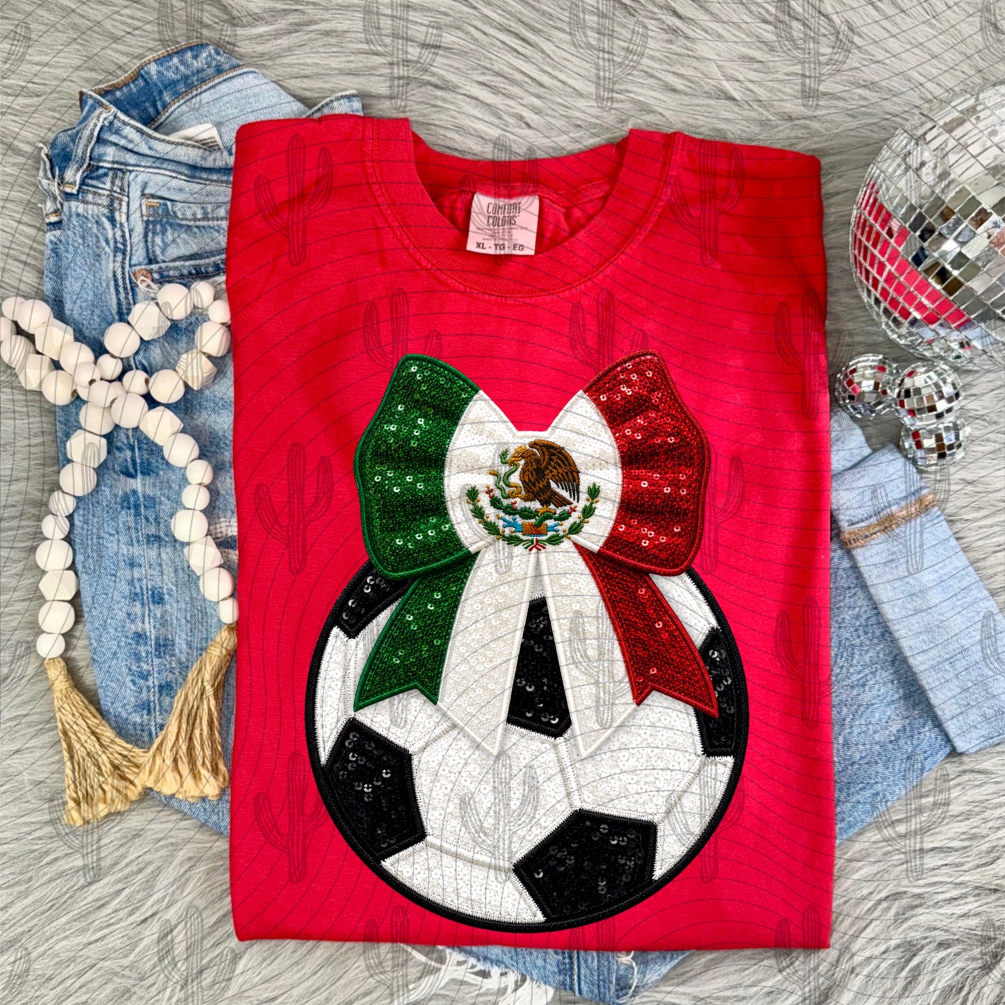 Mexico Soccer Bow - Faux Embroidery + Glitter Digital Download