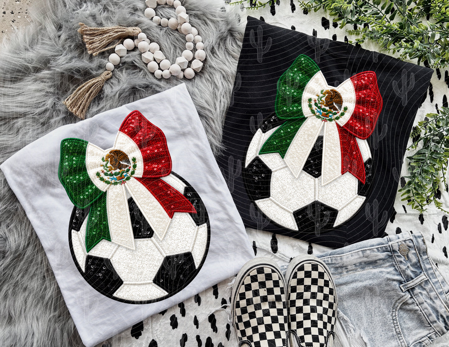 Mexico Soccer Bow - Faux Embroidery + Glitter Digital Download