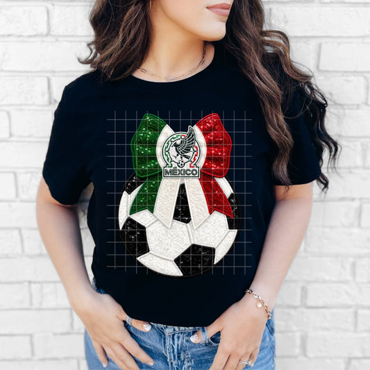 Mexico Soccer Bow - Faux Embroidery + Glitter Digital Download