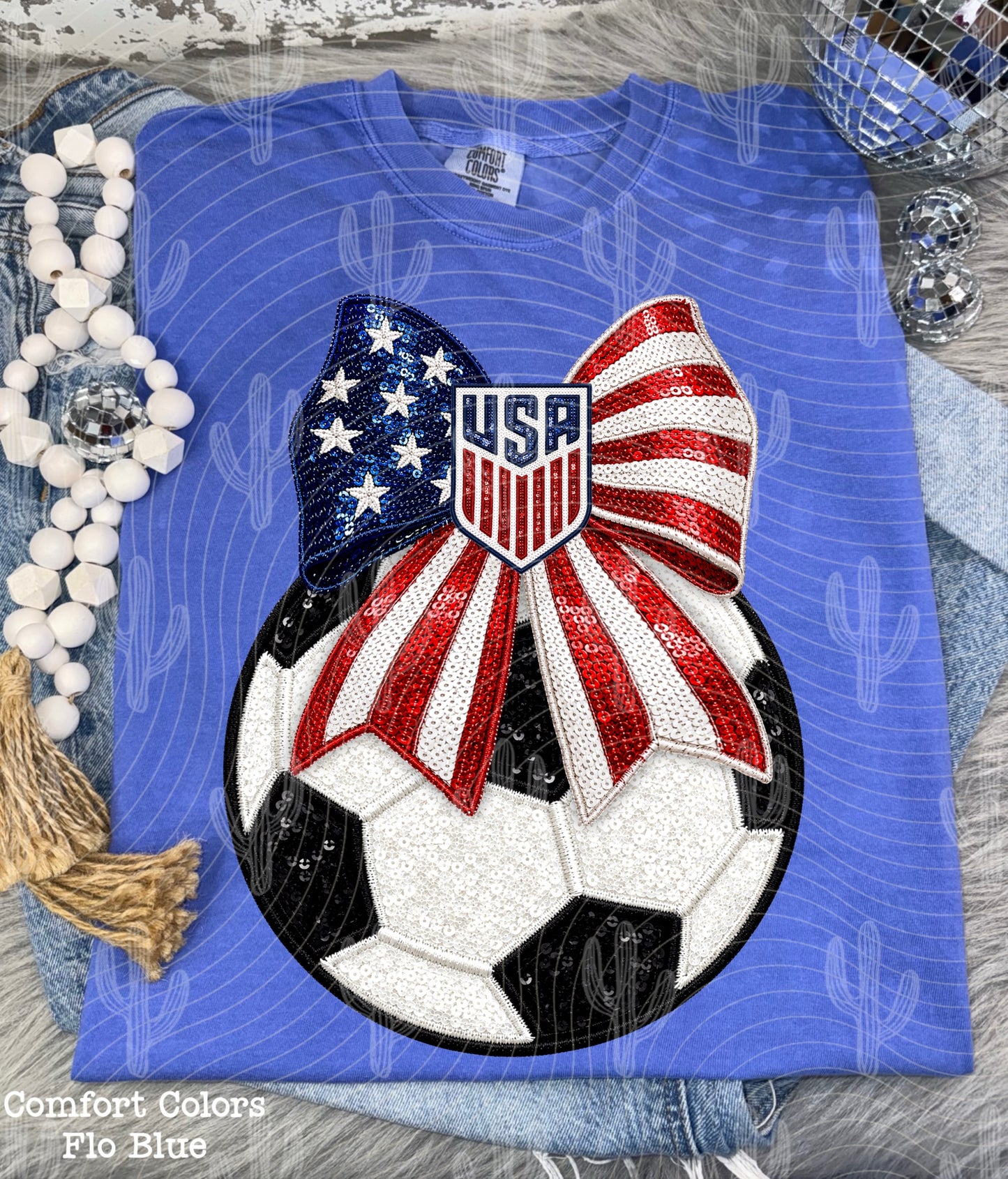 USA Soccer Bow - Faux Embroidery + Glitter Digital Download