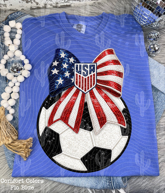 USA Soccer Bow - Faux Embroidery + Glitter Digital Download