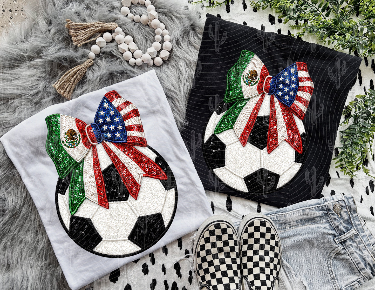 USA/MEX Soccer Bow - Faux Embroidery + Glitter Digital Download