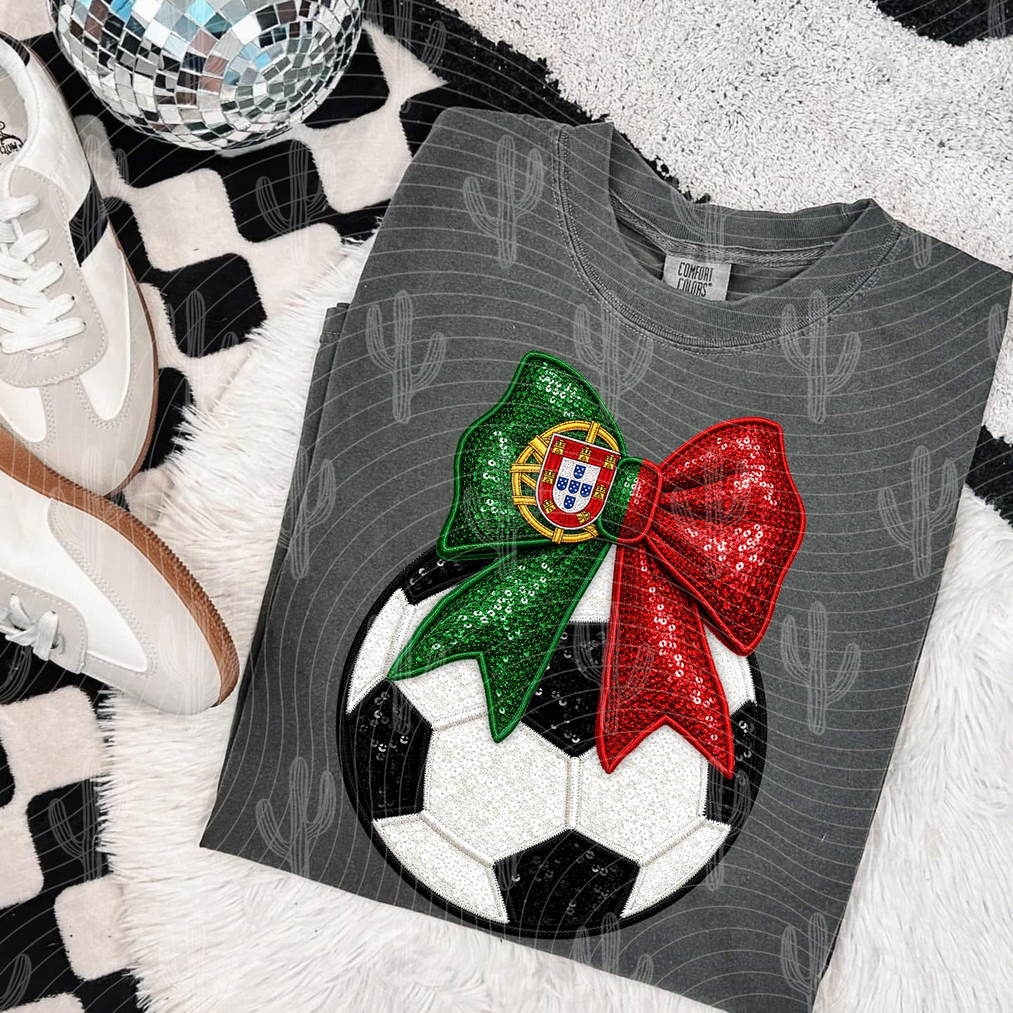 Portugal Soccer Bow - Faux Embroidery + Glitter Digital Download