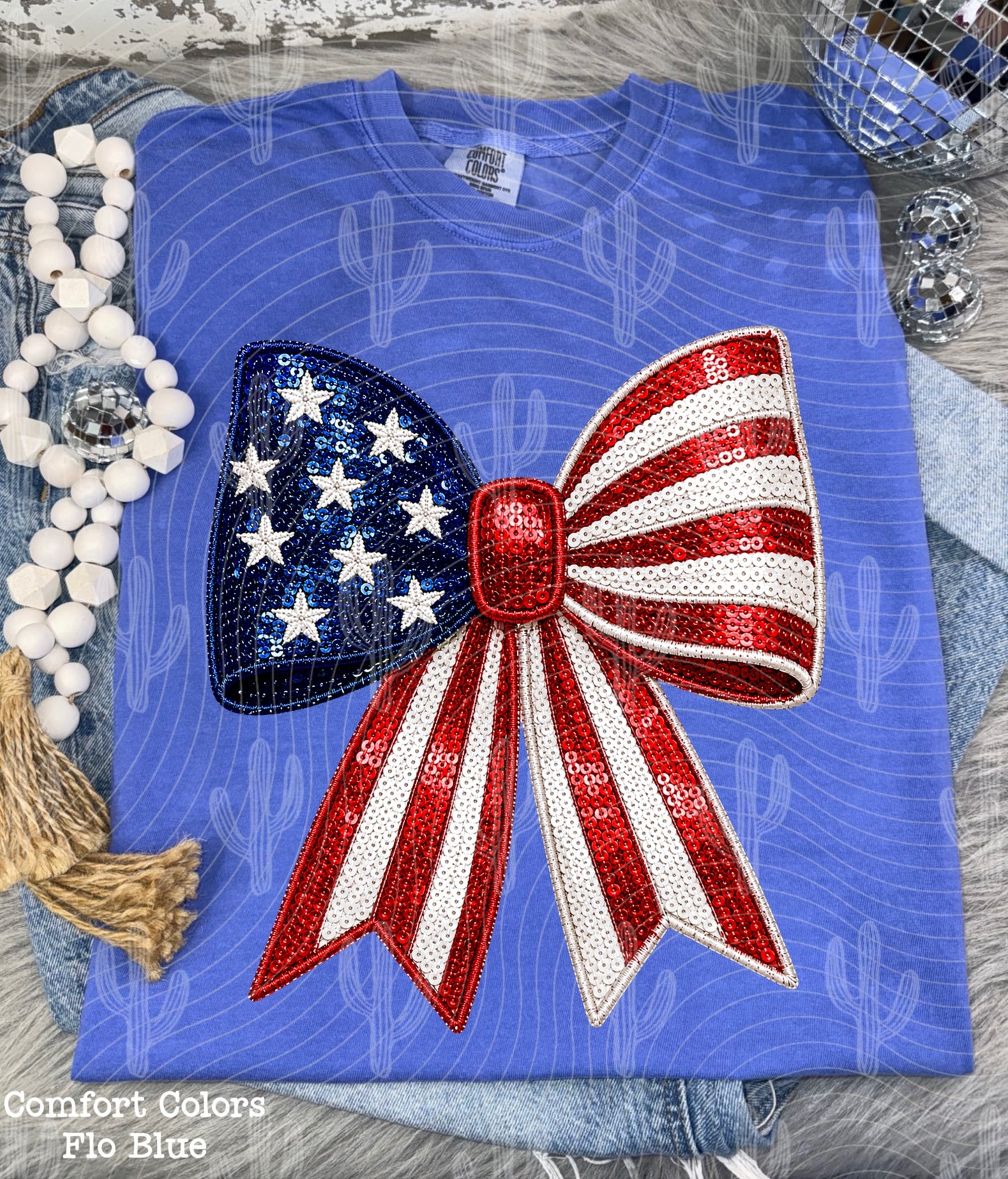 USA Bow - Faux Embroidery + Glitter Digital Download