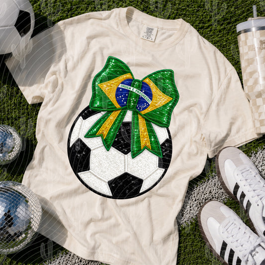 Brazil Soccer Bow - Faux Embroidery + Glitter Digital Download