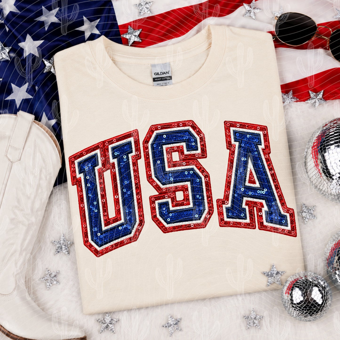 USA - Faux Embroidery + Glitter Digital Download
