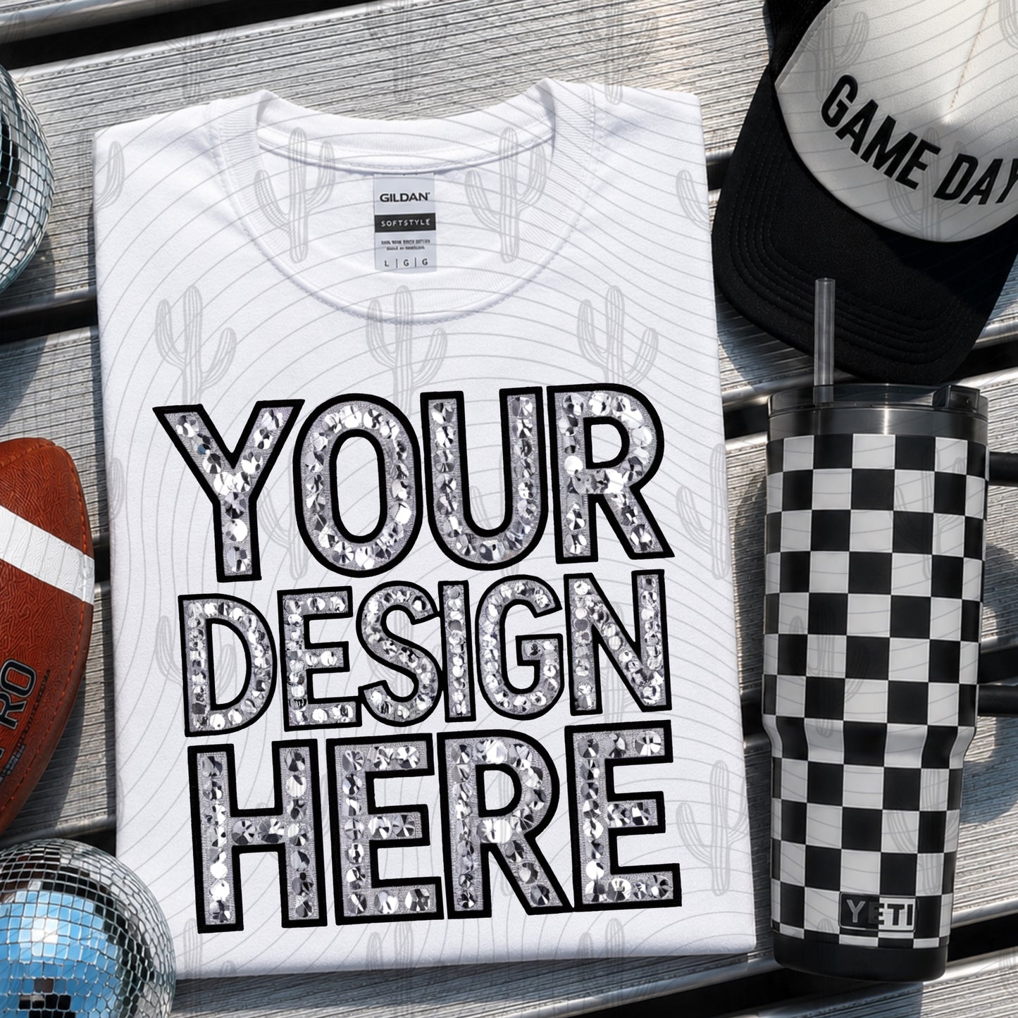 White Gildan Tee Football Mock Up