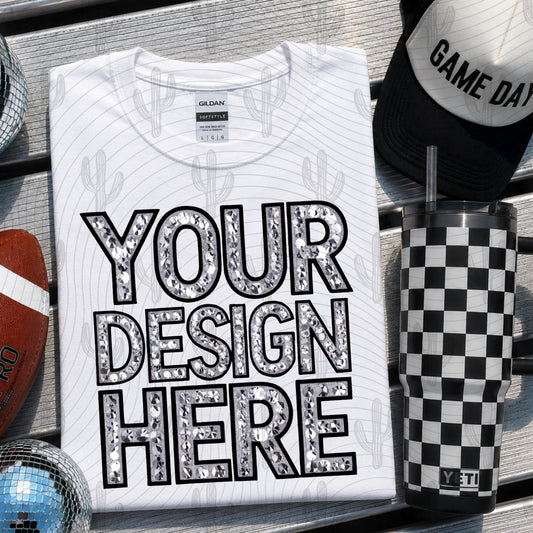 White Gildan Tee Football Mock Up