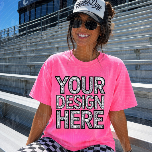 Neon Pink CC Tee Football Mock Up