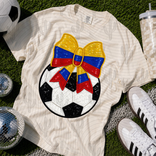 Columbia Soccer Bow - Faux Embroidery + Glitter Digital Download