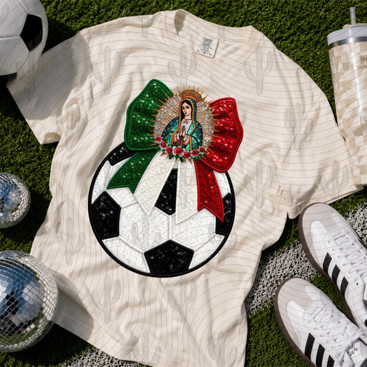 Mexico Virgin Mary Soccer Bow - Faux Embroidery + Glitter Digital Download