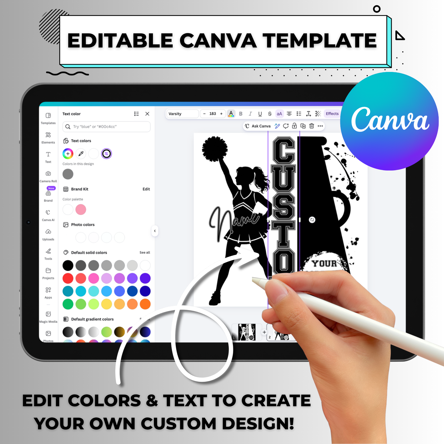 Custom Cheerleader Editable Canva Template (Both White/Black Colors) - Instant Digital Download