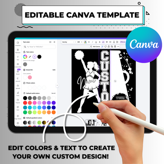 Custom Cheerleader Editable Canva Template (Both White/Black Colors) - Instant Digital Download