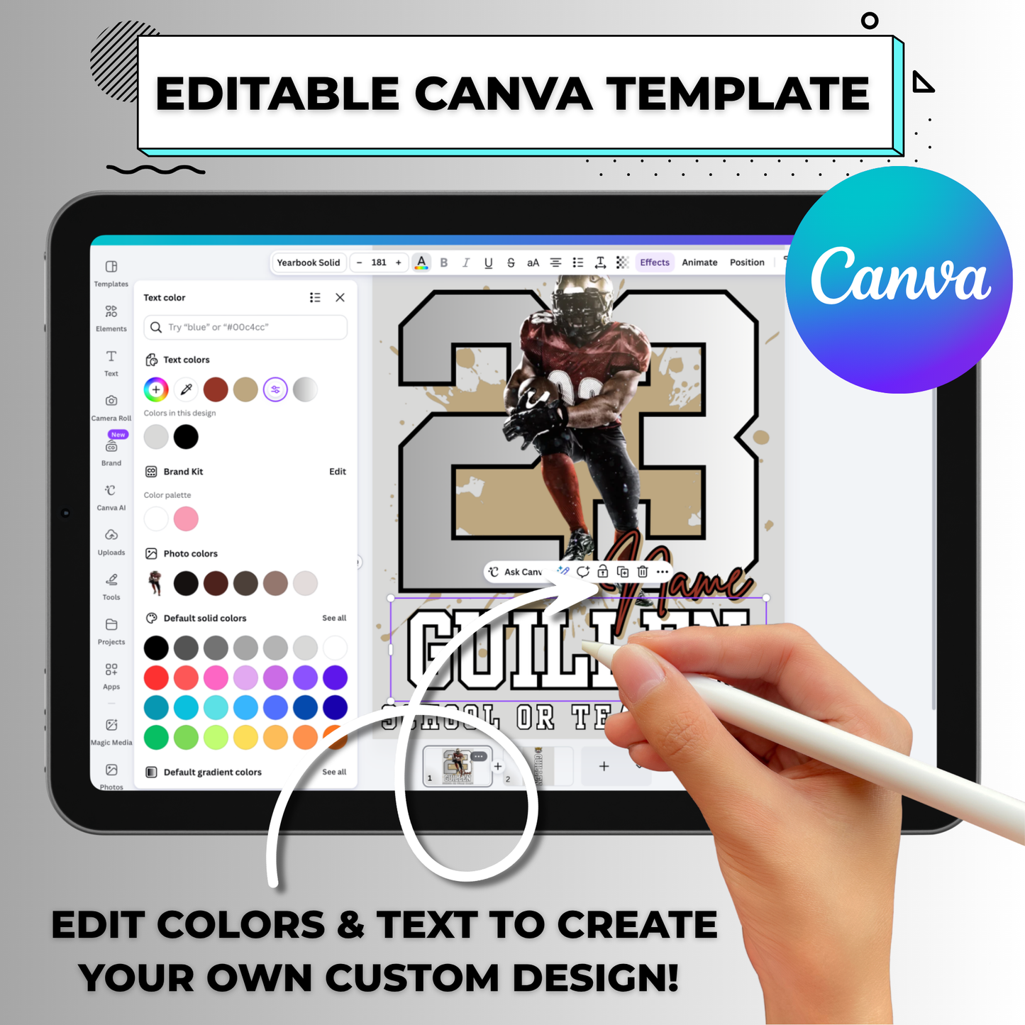 Custom Photo Sports Player/Fan Design Editable Canva Template (Includes BOTH Front + Back Design) - Instant Digital Download