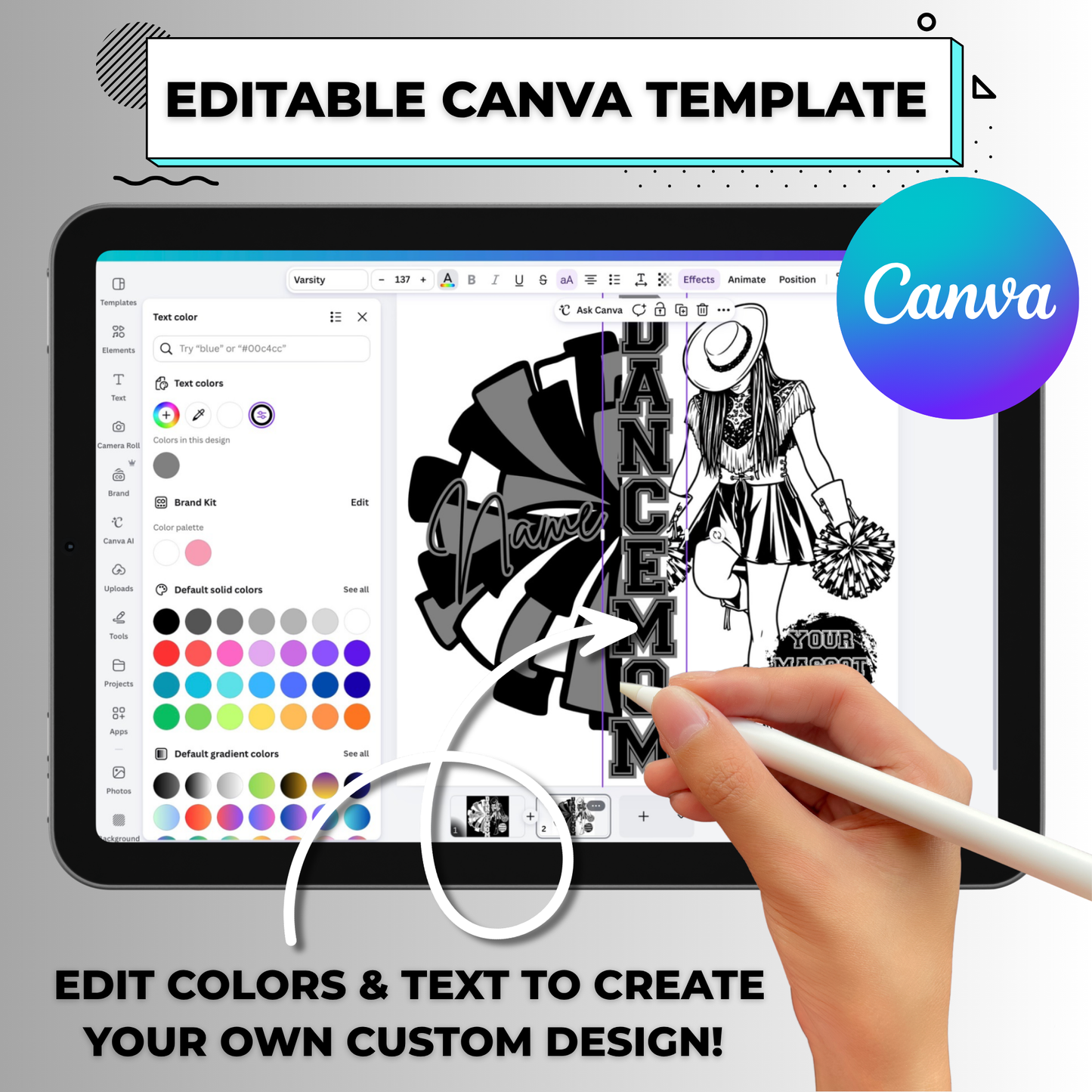 Custom Drill Dance Mascot Editable Canva Template (Both White/Black Colors) - Instant Digital Download