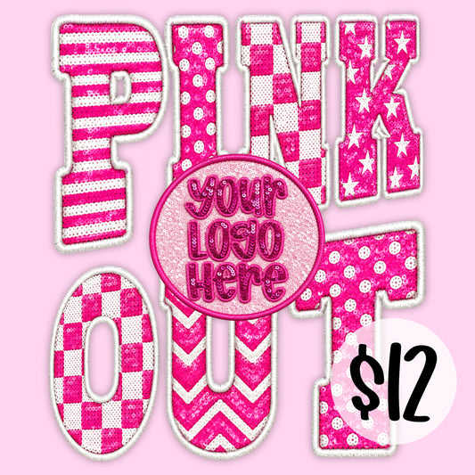 Pink Out Custom School Mascot Logo - Faux Sequin Embroidery Digital Download