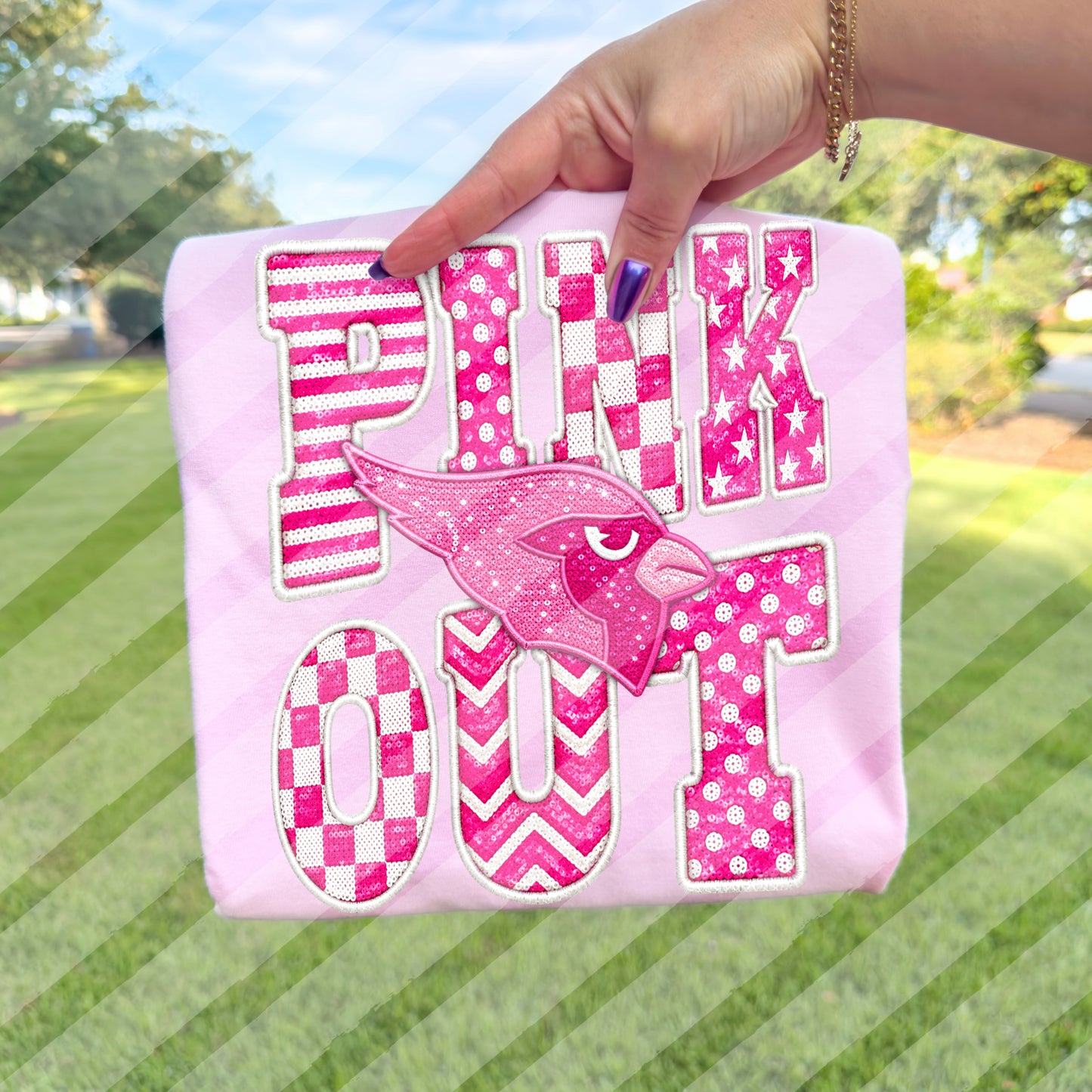 Pink Out Custom School Mascot Logo - Faux Sequin Embroidery Digital Download