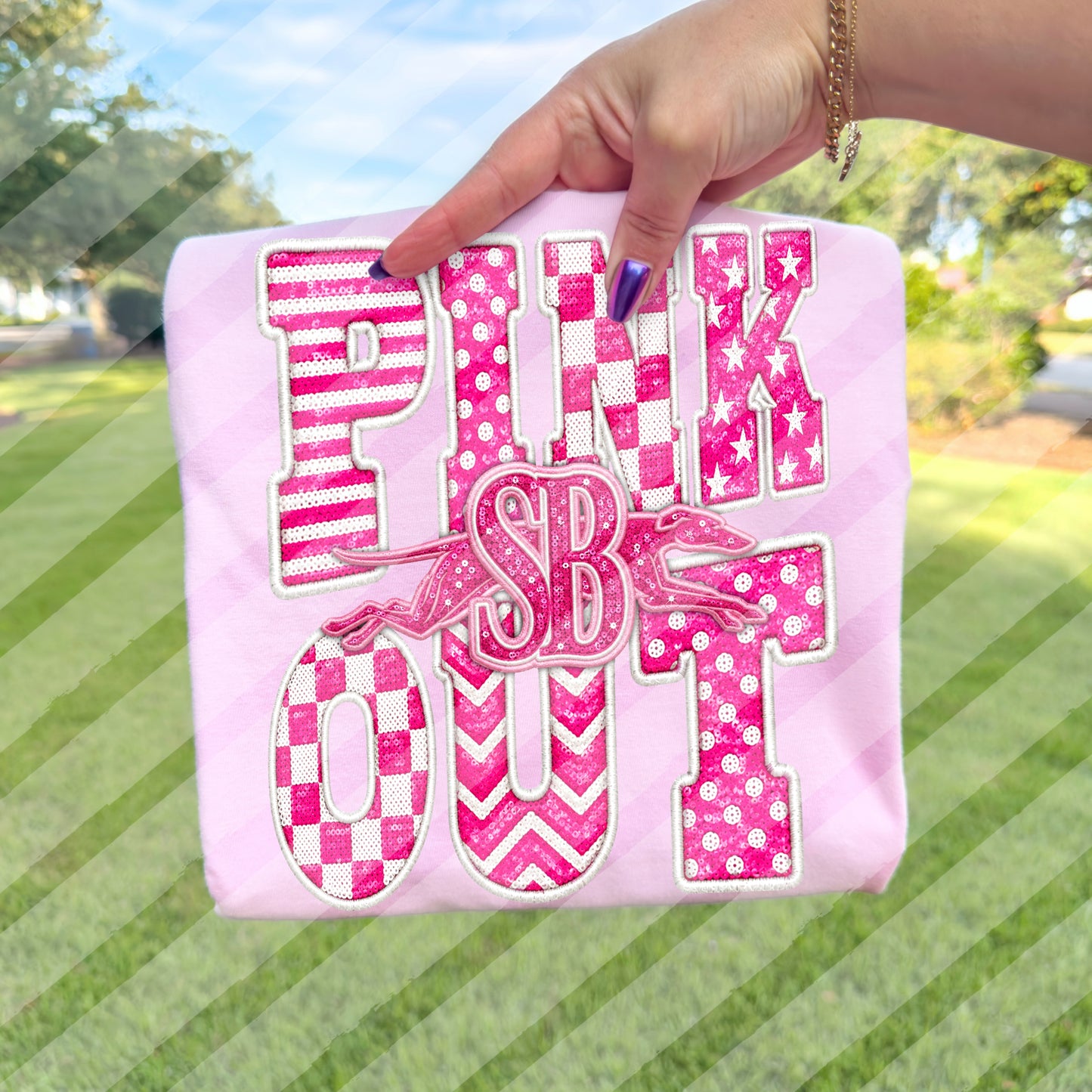 Pink Out Custom School Mascot Logo - Faux Sequin Embroidery Digital Download