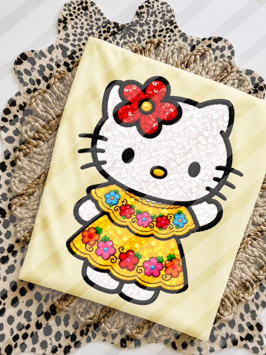 Latina Hello Kitty Faux Sequin Embroidery - Hispanic - Digital Download