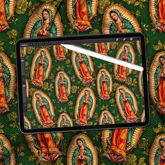 Virgin Mary Green Seamless Digital Download