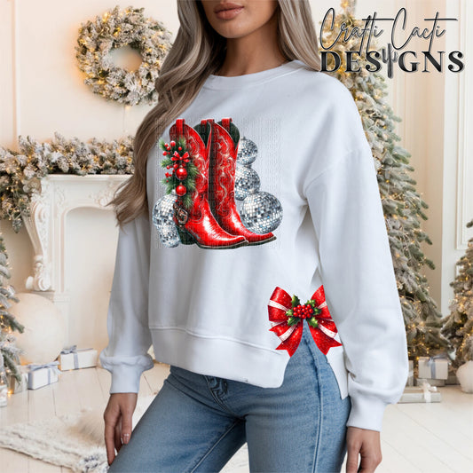 Christmas Disco Cowgirl Boots - Mistletoe Bow Design Included - Digital Download