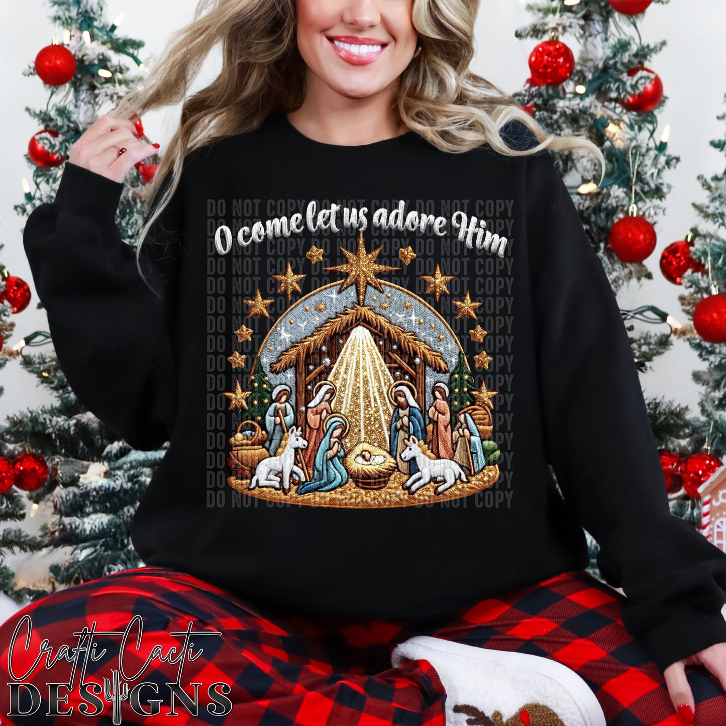 O Come Let Us Adore Him (All Colors Included) - Faux Embroidery - Digital Download