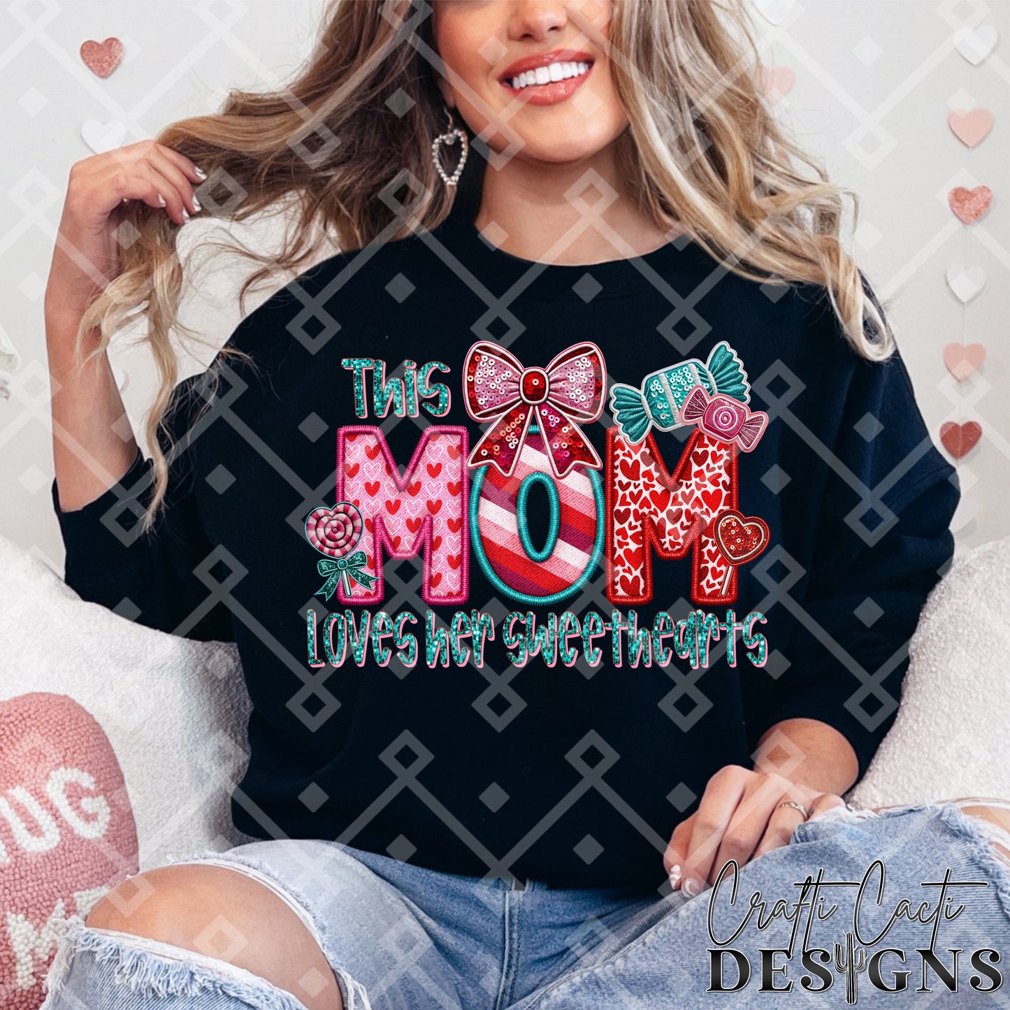 This MOM Loves Her Sweethearts - 2 Options Available - Faux Embroidery Digital Download