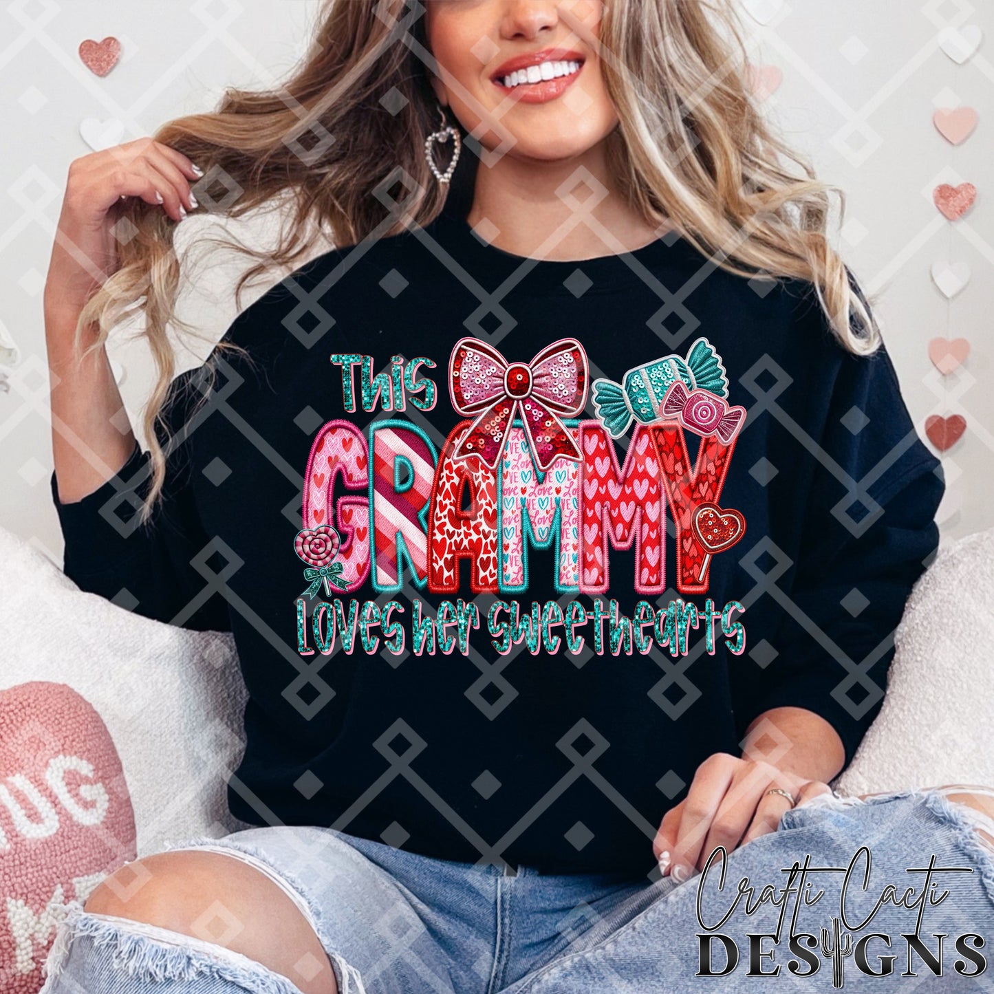 This GRAMMY Loves Her Sweethearts - 2 Options Available - Faux Embroidery Digital Download