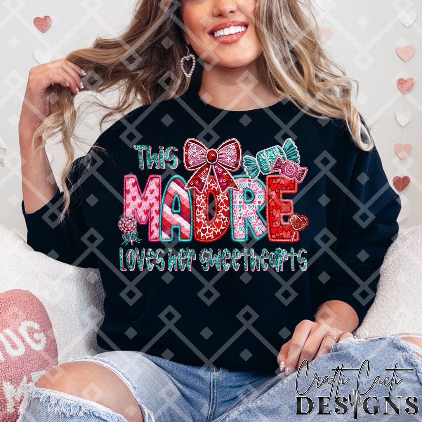 This MADRE Loves Her Sweethearts - 2 Options Available - Faux Embroidery Digital Download