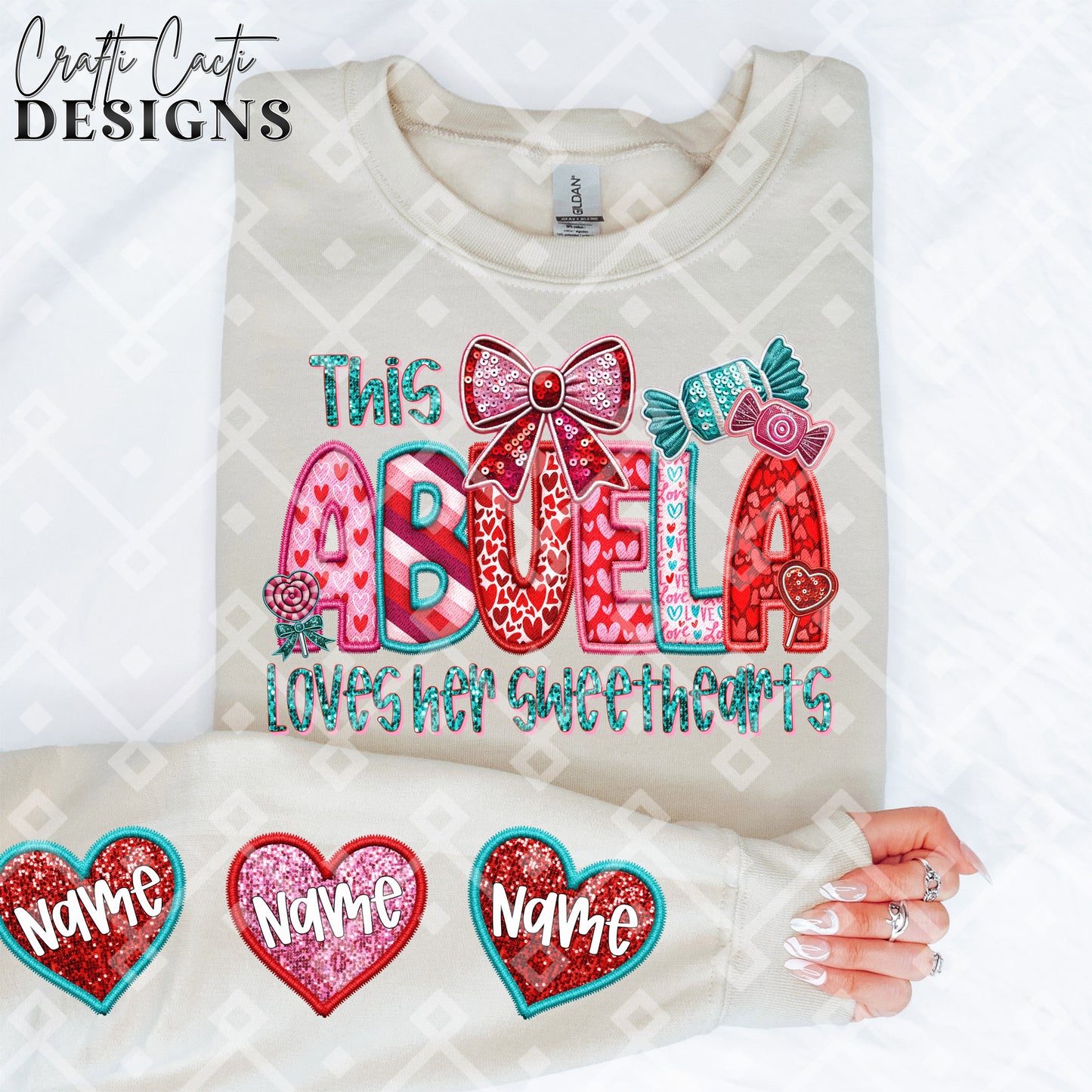 This ABUELA Loves Her Sweethearts - 2 Options Available - Faux Embroidery Digital Download