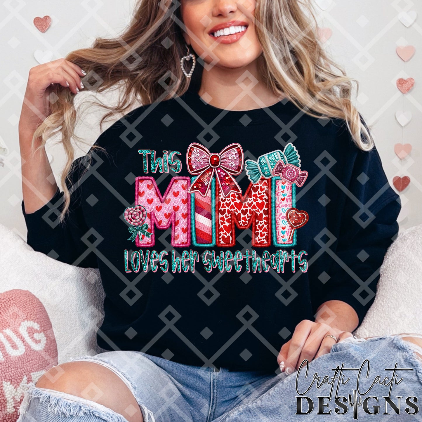 This MIMI Loves Her Sweethearts - 2 Options Available - Faux Embroidery Digital Download