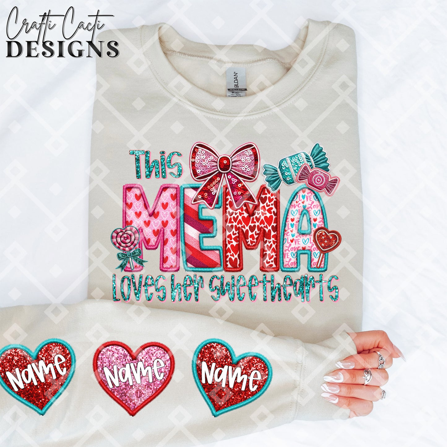 This MEMA Loves Her Sweethearts - 2 Options Available - Faux Embroidery Digital Download