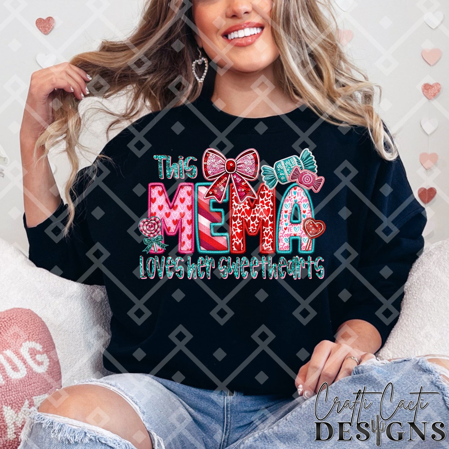 This MEMA Loves Her Sweethearts - 2 Options Available - Faux Embroidery Digital Download