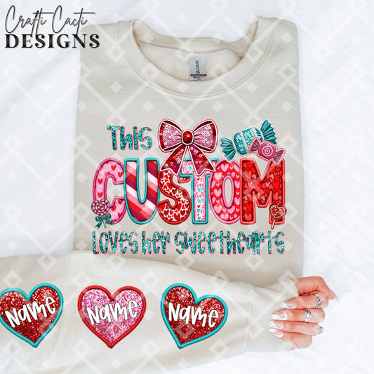 This "CUSTOM NAME" Loves Her Sweethearts - 2 Options Available - Faux Embroidery Digital Download