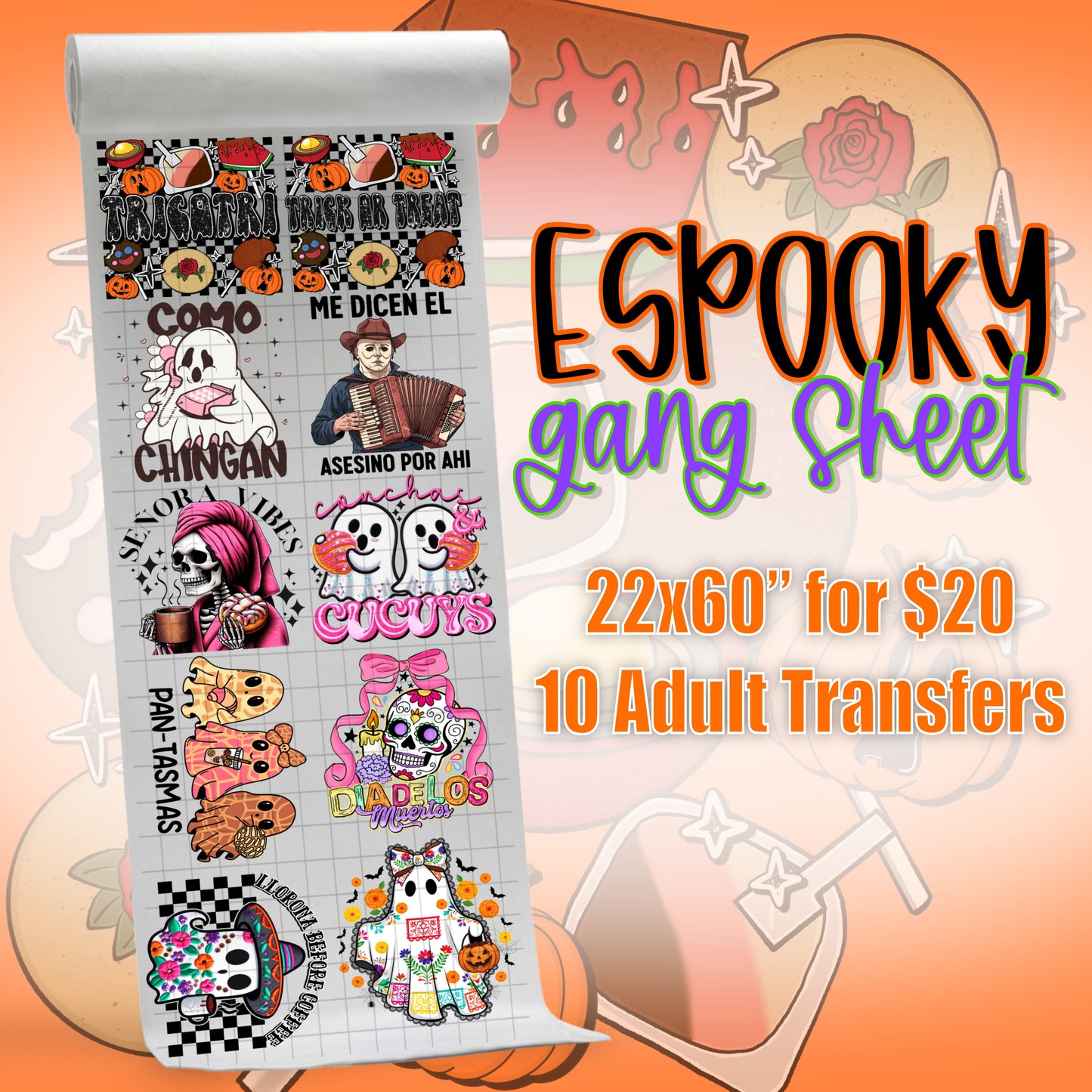 Espooky Hispanic Halloween Pre-Made Gang Sheet