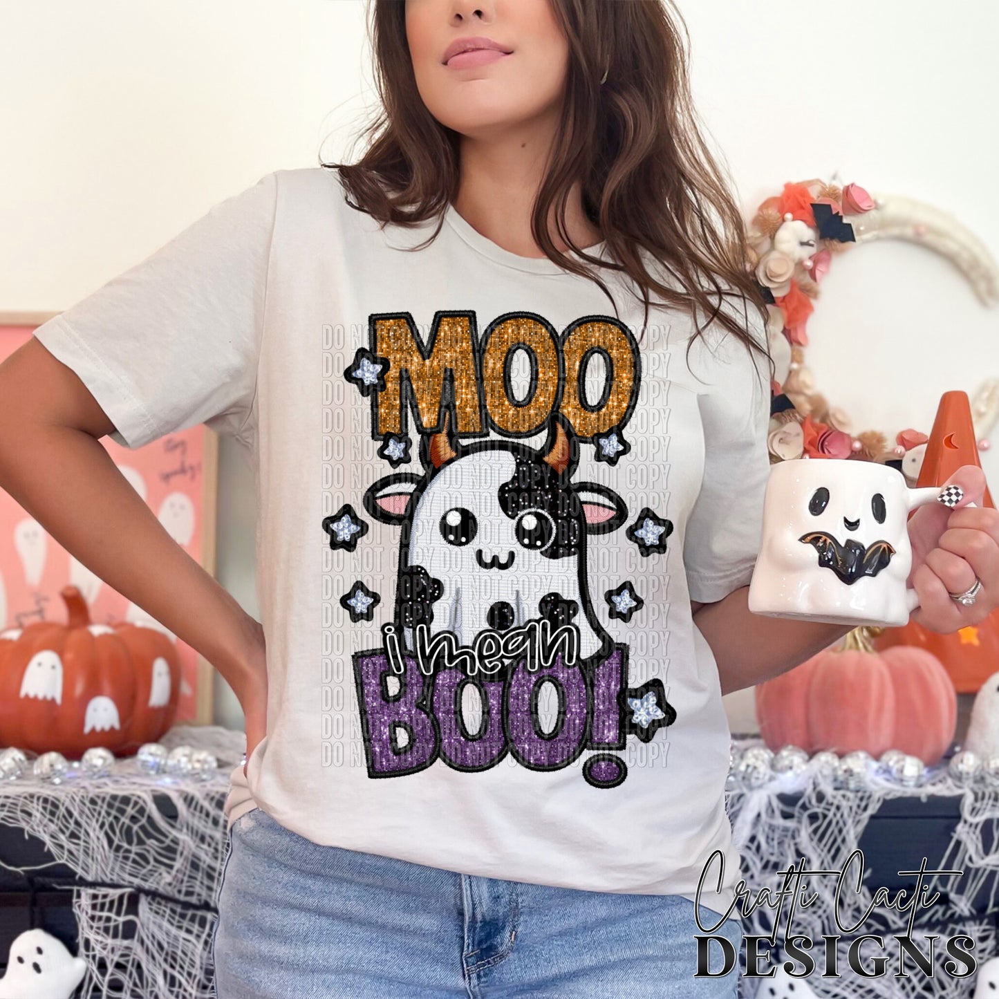 Moo I Mean Boo! Faux Embroidery Digital Download