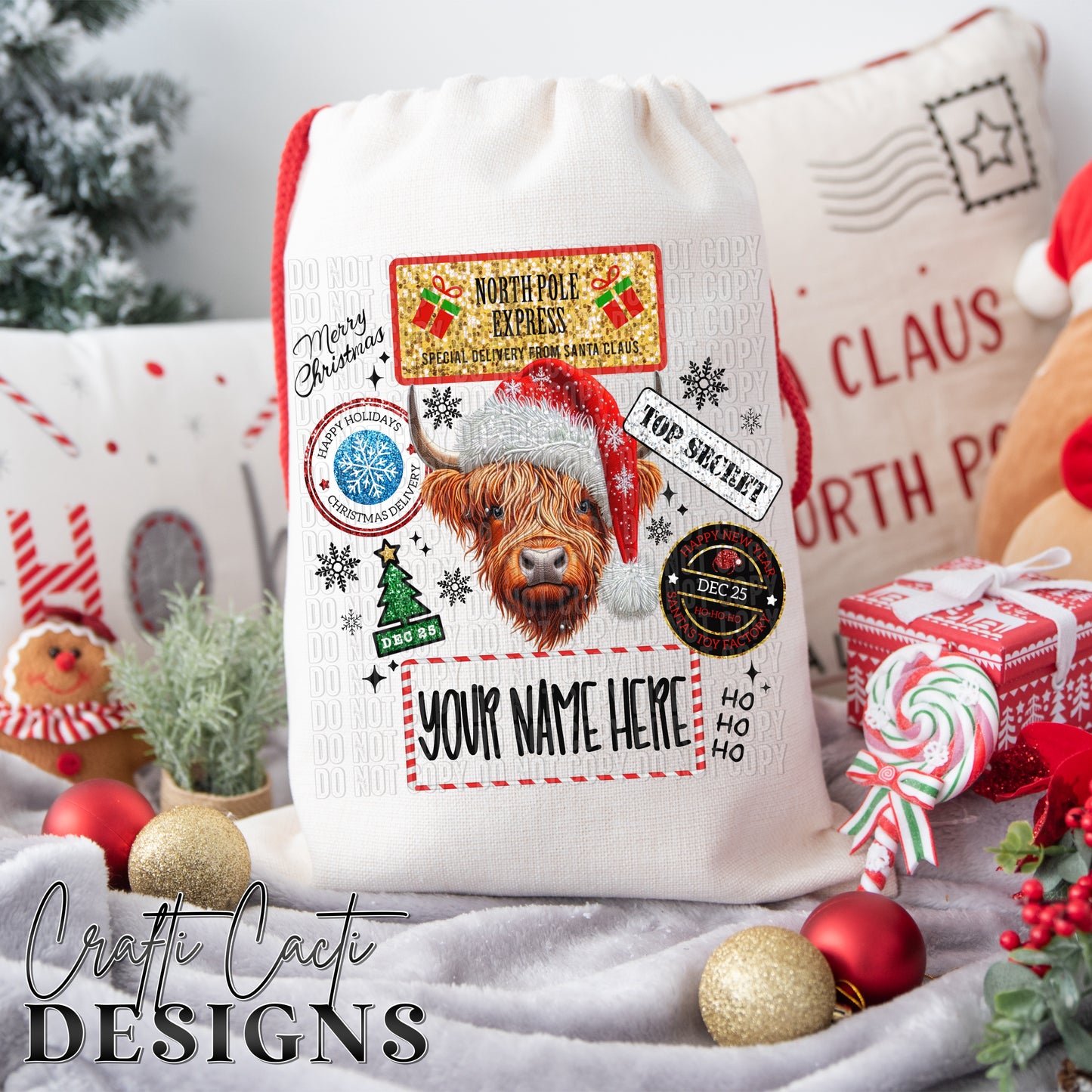 Highland Cow Gift Sack - Add Your Own Name - Digital Download