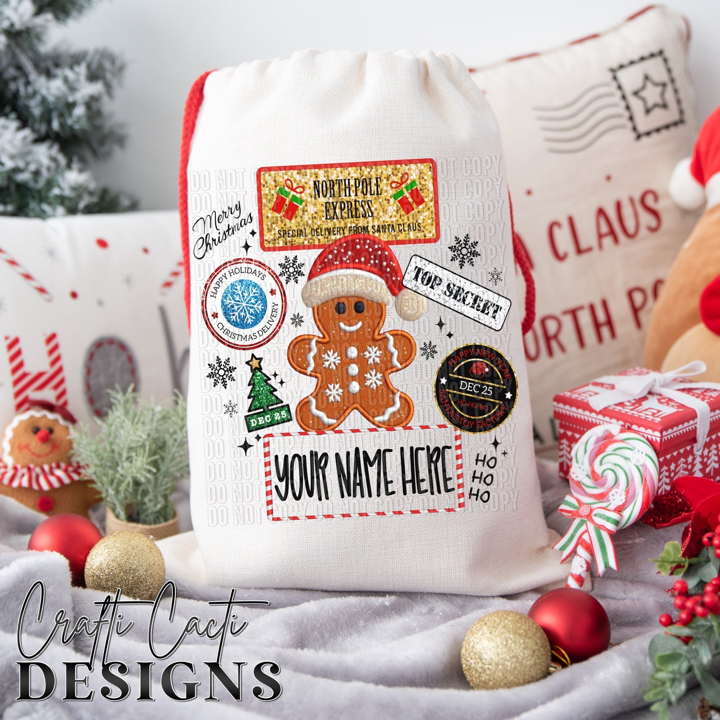 Gingerbread Man Gift Sack - Add Your Own Name - Digital Download